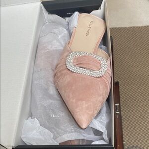 Pelle Moda Blush Suede Mules with Crystal Buckle